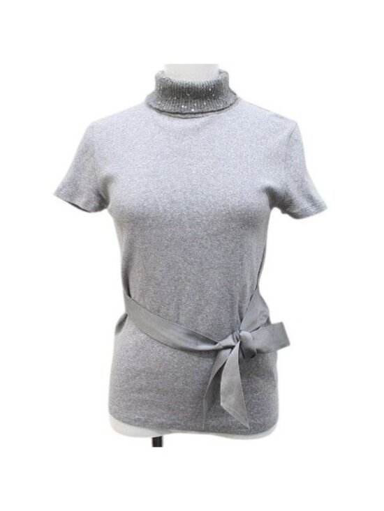 Brunello Cucinelli Short Sleeve Top L Gray Knit Contrast